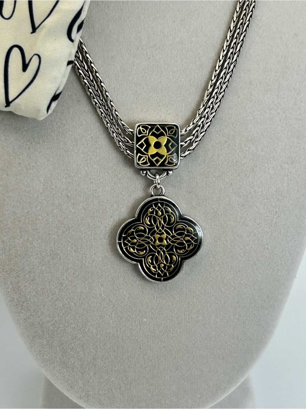 Brighton Alhambra Triple Strand Necklace 18" Silver Plated Reversible & Pouch - Picture 3 of 11